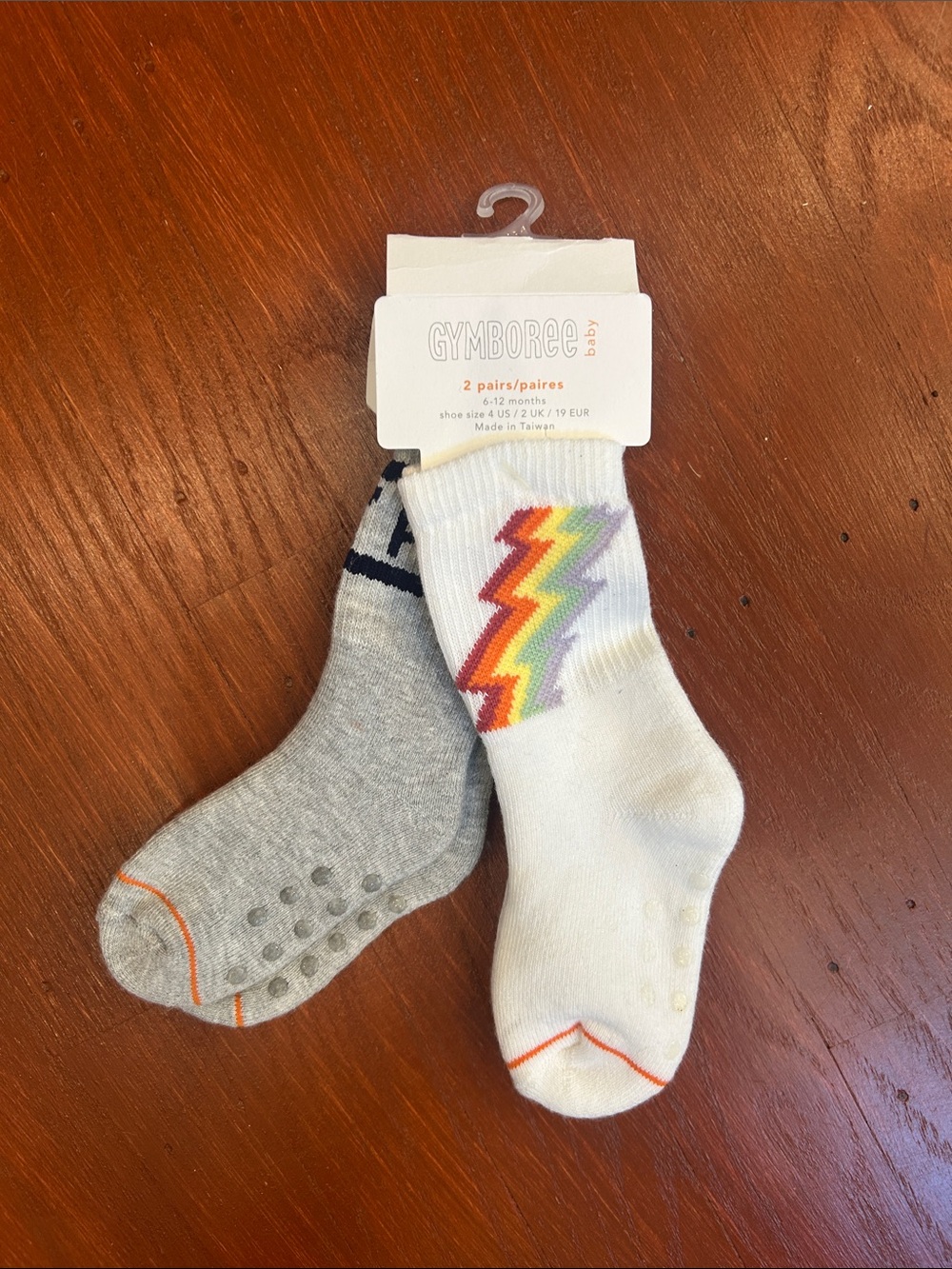 Gymboree White & Gray Crew Socks with Rainbow Lightning Bolt - 2 Pack